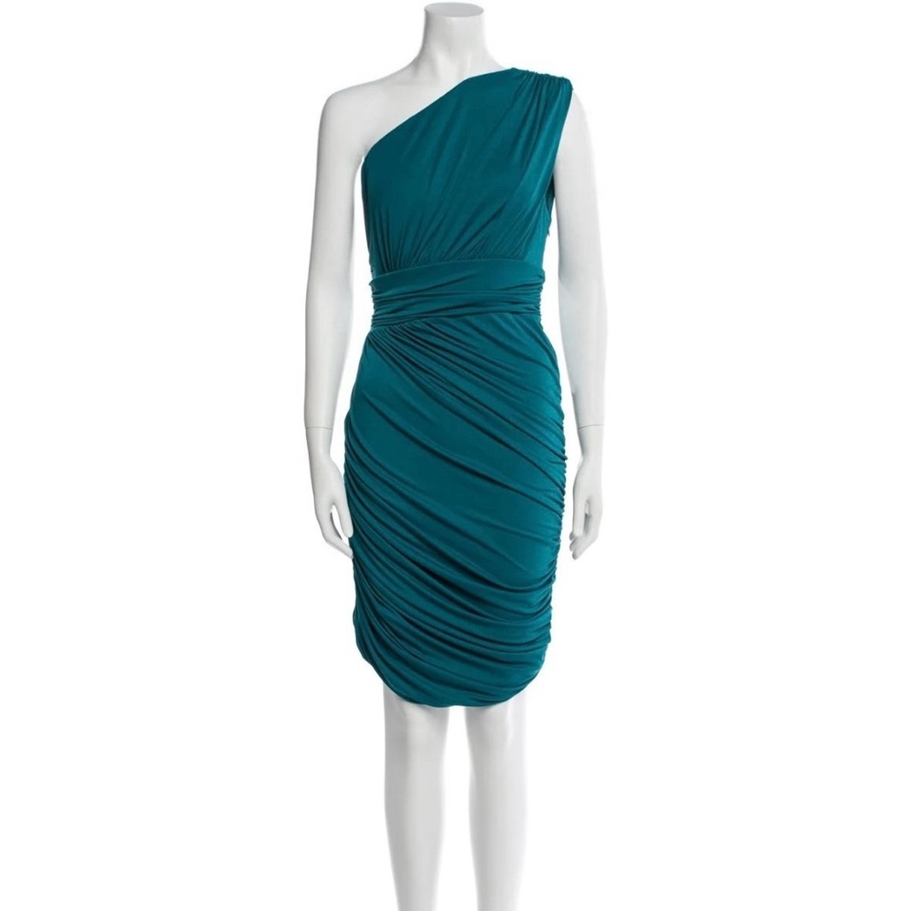 Halston Heritage Silk One-Shoulder Mini Dress in Green Women’s Size 2